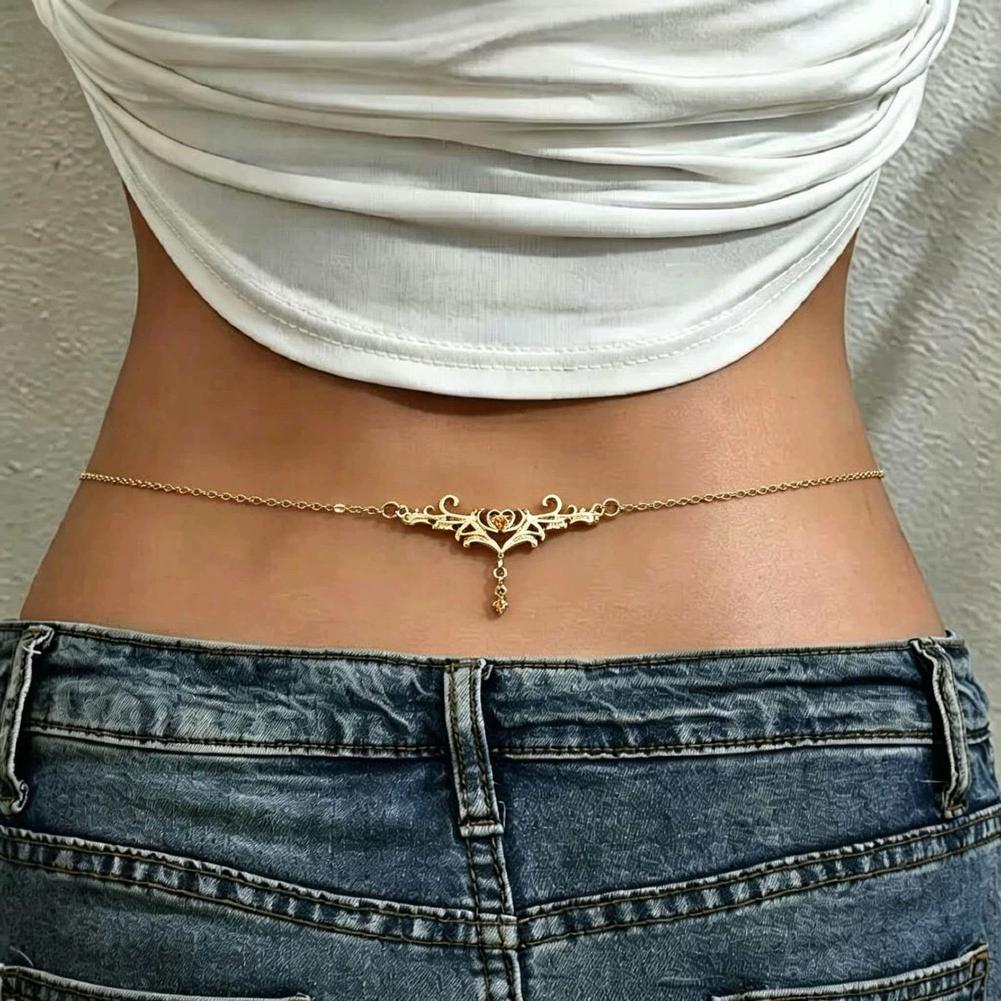 Body Jewelry Y2K - Gotische Herz-Taillenkette für Damen, sexy Punk-Metall-Taillengürtelkette,