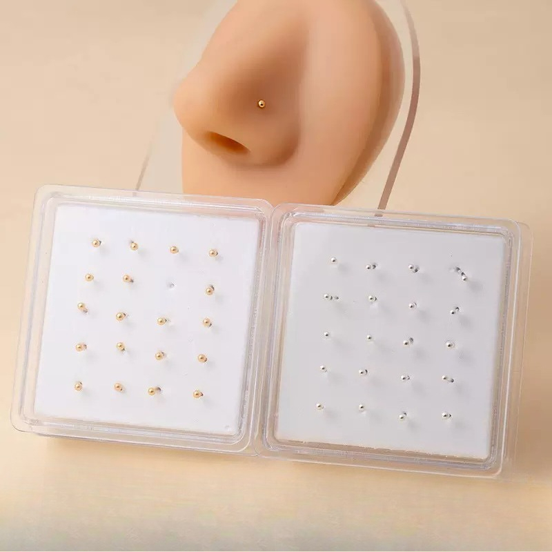 Body Jewelry Display Case - Silberne Schmuckbox Nasenstecker Runde Perlen Nasenringe