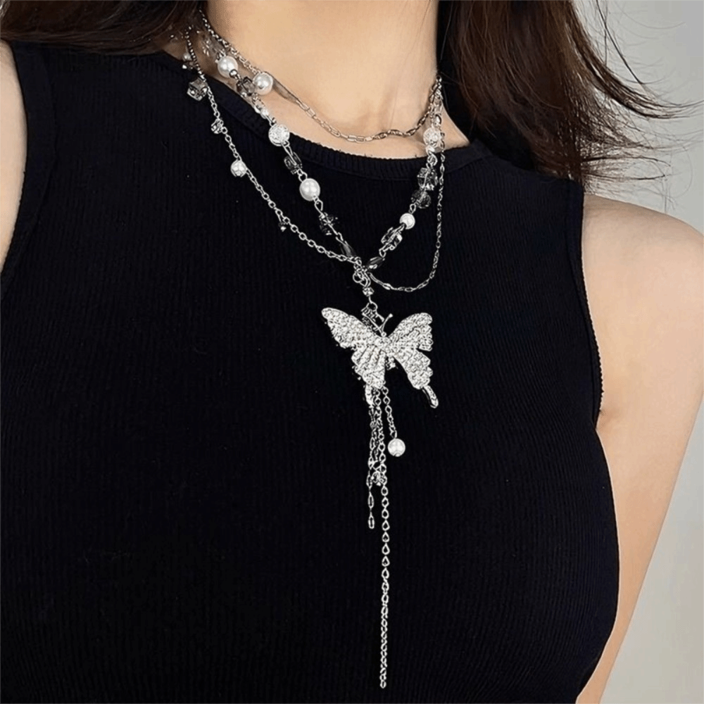 Body Jewelry Y2K - Kreative Y2K Schmetterlings-Taillenkette, mehrlagige geometrische Metall-Bauchkette,