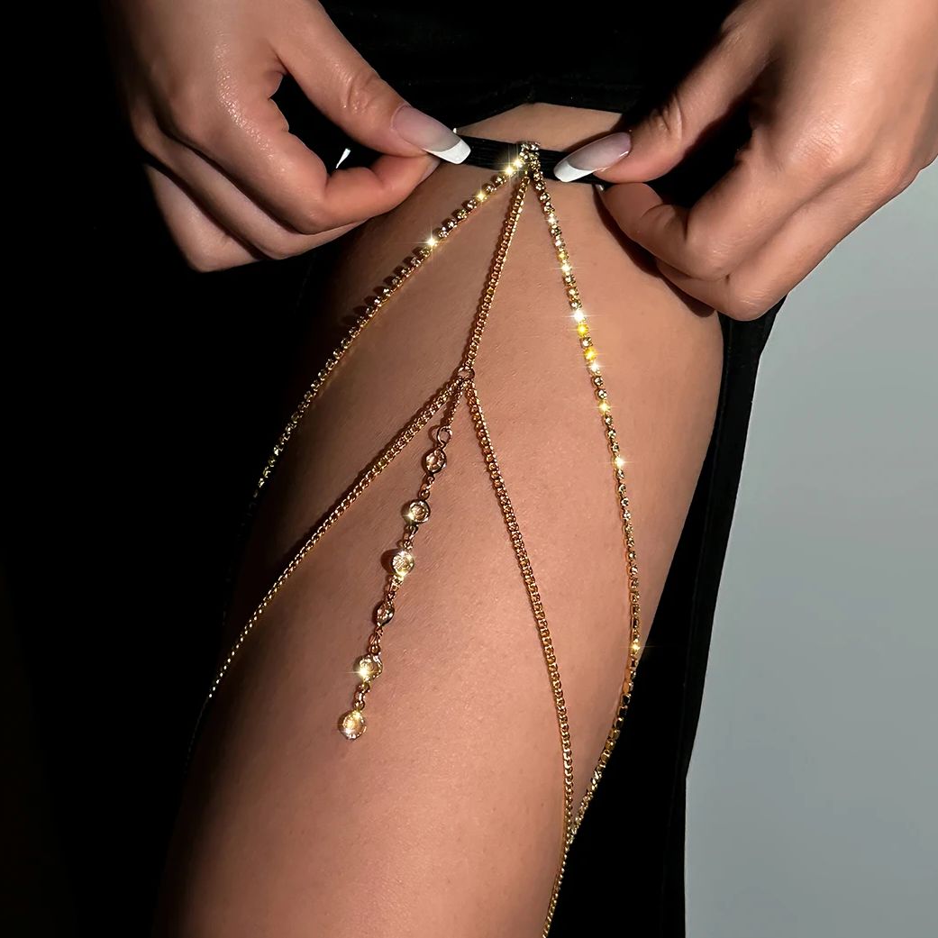 Body Jewelry Leg Chain - Sexy glänzende Kristall-Mehrschicht-Quasten-Beinketten für Frauen, Charms,